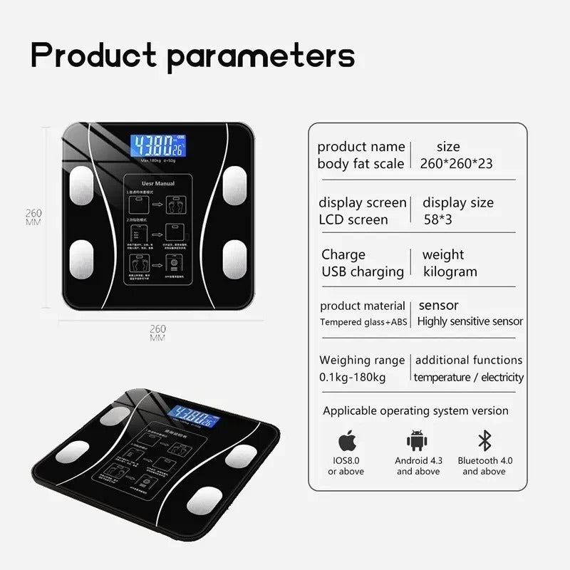 Smart Digital Body Weight Scale | Bluetooth, BMI & USB Charging