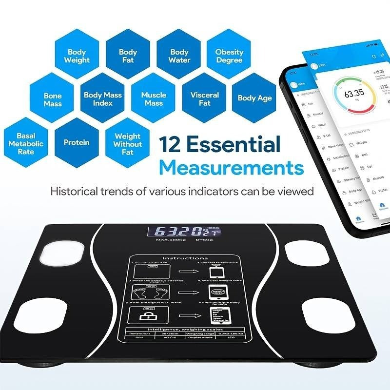 Smart Digital Body Weight Scale | Bluetooth, BMI & USB Charging